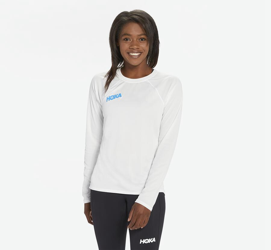 Hoka One One Performance Lång Sleeve Top Dam - Vita - PIZSX-4397